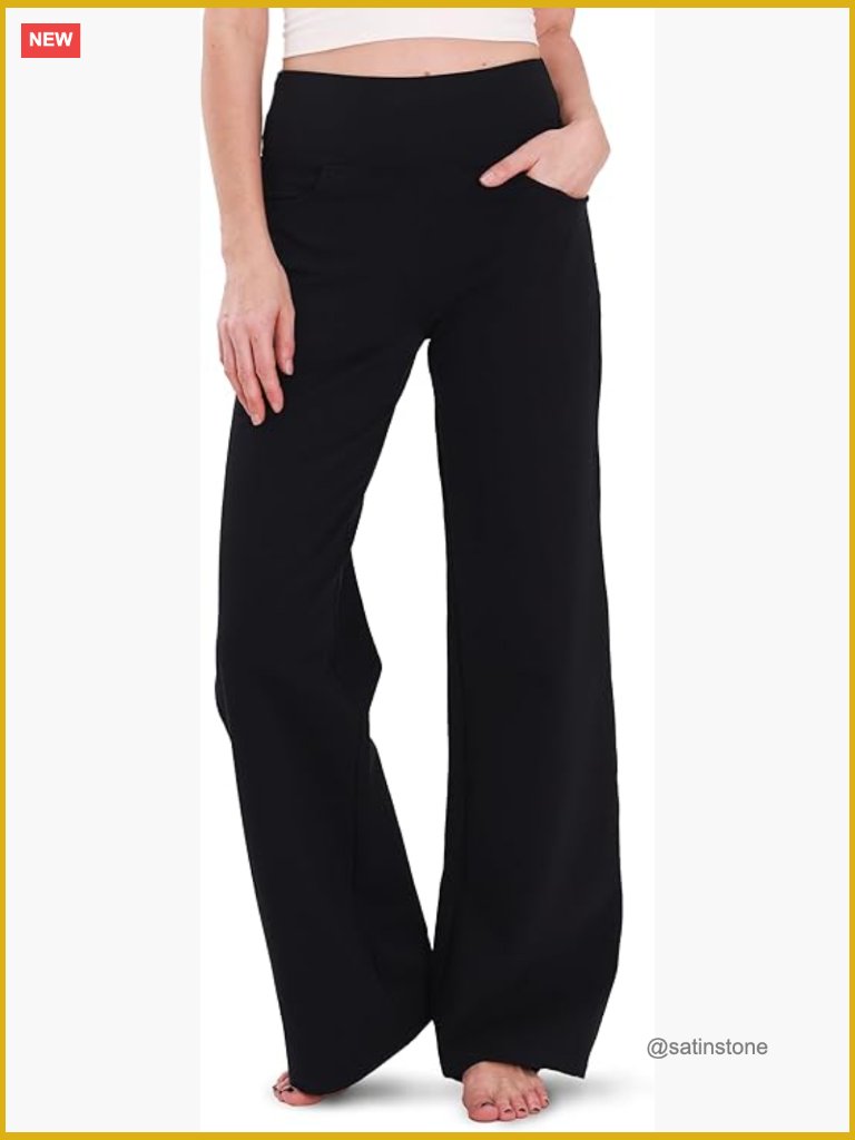 High Waist Wide Leg Yoga Pants With Pockets Cotton Blend Stretch